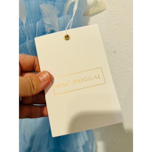 MAC DUGGAL 20529 Powder Blue Strapless Feathers Short Tulle Dress NWT sz 6 - Picture 13 of 16